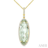 22X8 MM Evoque Gemstone Oval Shape Green Amethyst and 1/4 Ctw Round Cut Diamond Semi-Precious Pendant With Chain in 14K Yellow Gold