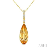 16X6 MM Pear Shape Citrine and 1/20 Ctw Round Cut Diamond Semi-Precious Pendant With Chain in 10K Yellow Gold
