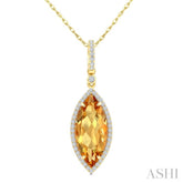 16X7 MM Evoque Gemstone Marquise Shape Citrine and 1/5 Ctw Round Cut Diamond Semi-Precious Pendant With Chain in 10K Yellow Gold