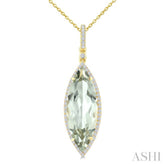 22X8 MM Evoque Gemstone Marquise Shape Green Amethyst and 1/4 Ctw Round Cut Diamond Semi-Precious Pendant With Chain in 14K Yellow Gold