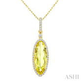 16X6 MM Evoque Gemstones Oval Shape Lemon Quartz and 1/5 Ctw Round Cut Diamond Semi-Precious Pendant With Chain in 10K Yellow Gold