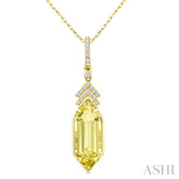16X6 MM Evoque Gemstones Hexagon Shape Lemon Quartz and 1/10 Ctw Round Cut Diamond Semi-Precious Pendant With Chain in 10K Yellow Gold