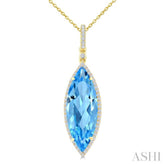 22X8 MM Evoque Gemstones Marquise Shape Blue Topaz and 1/4 Ctw Round Cut Diamond Semi-Precious Pendant With Chain in 14K Yellow Gold