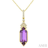 16X6 MM Evoque Gemstones Hexagon Shape Amethyst and 1/10 Ctw Round Cut Diamond Semi-Precious Pendant With Chain in 10K Yellow Gold