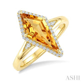16X7 MM Evoque Gemstone Kite Shape Citrine and 1/6 Ctw Round Cut Diamond Semi-Precious Ring in 10K Yellow Gold