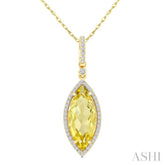 16X7 MM Evoque Gemstones Marquise Shape Lemon Quartz and 1/5 Ctw Round Cut Diamond Semi-Precious Pendant With Chain in 10K Yellow Gold