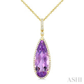22X8 MM Evoque Gemstones Pear Shape Amethyst and 1/4 Ctw Round Cut Diamond Semi-Precious Pendant With Chain in 14K Yellow Gold