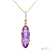 16X6 MM Evoque Gemstones Oval Shape Amethyst and 1/20 Ctw Round Cut Diamond Semi-Precious Pendant With Chain in 10K Yellow Gold