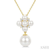 4MM & 8MM White Cultured Pearl and 1/20 Ctw Round Cut Diamond Fashion Pendant With Chain in 10K Yellow Gold