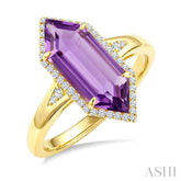 16X6 MM Evoque Gemstones Hexagon Shape Amethyst and 1/5 Ctw Round Cut Diamond Semi-Precious Ring in 10K Yellow Gold