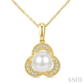 7 MM White Cultured Pearl and 1/20 Ctw Round Cut Diamond Fashion Pendant With Chain in 10K Yellow Gold