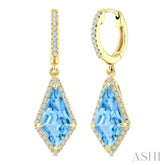 12X5 MM Evoque Gemstones Kite Shape Blue Topaz and 1/3 Ctw Round Cut Diamond Semi-Precious Earrings in 10K Yellow Gold