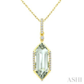 16X6 MM Evoque Gemstone Hexagon Shape Green Amethyst and 1/10 Ctw Round Cut Diamond Semi-Precious Pendant With Chain in 10K Yellow Gold