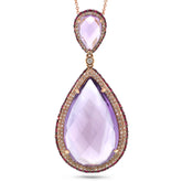 0.73ct Diamond & 28.99ct Amethyst & Pink Sapphire 14k Rose Gold Pendant