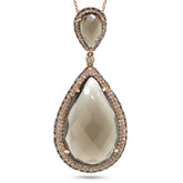 2.02ct White & Champagne Diamond & 28.45ct Smokey Topaz 14k Rose Gold Pendant