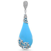 0.63ct Diamond & 31.21ct Composite Turquoise 14k White Gold Pendant