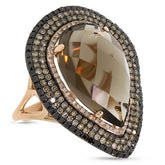 1.32ct White, Champagne & Black Diamond & 11.70ct Smokey Topaz 14k Rose Gold Ring