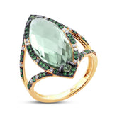 0.15ct Diamond & 6.79ct Green Amethyst & Green Garnet 14k Yellow Gold Ring