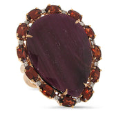 0.12ct Diamond & 29.14ct Flat Rose Cut Ruby & Garnet 18k Rose Gold Ring