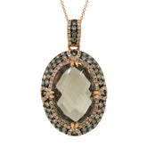 1.70ct White & Champagne Diamond & 11.85ct Smokey Topaz 14k Rose Gold Pendant
