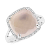 0.11ct Diamond & 7.37ct Rose Quartz 14k White Gold Ring