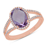 0.19ct Diamond & 1.97ct Amethyst 14k Rose Gold Ring Size 10