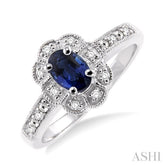 6x4 MM Oval Cut Sapphire and 1/20 ctw Single Cut Diamond Ring in Sterling Silver