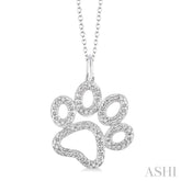 1/20 Ctw Dog Paw Round Cut Diamond Pendant With Chain in Sterling Silver