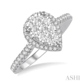 1/2 Ctw Pear Shape Round Cut Diamond Lovebright Ring in 14K White and Rose Gold