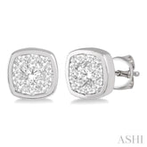 1/3 Ctw Cushion Shape Round Cut Diamond Lovebright Bezel Stud Earrings in 14K White Gold