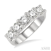 1 1/2 Ctw 5 Stone Round Cut Diamond Wedding Band in 14K White Gold
