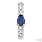 4X3 MM Pear Cut Sapphire and 1/10 Ctw Round Cut Diamond Petite Huggie Earrings in 10K White Gold