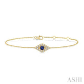 1/10 Ctw Evil Eye Round Cut Diamond & 2.60 MM Round Cut Sapphire Precious Petite Fashion Bracelet in 10K Yellow Gold
