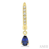 5x3 MM Pear Cut Sapphire and 1/8 Ctw Round Cut Diamond Petite Fashion Huggie Earrings in 10K Yellow Gold