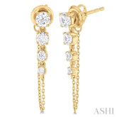 1 ctw Journey Round Cut Diamond Fashion Long Chain Earring in 14K Yellow Gold