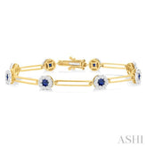 1 1/5 ctw Lovebright 3.00MM Sapphire and Round Cut Diamond Paper Clip Precious Bracelet in 14K Yellow and White Gold
