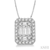 3/8 Ctw Octagonal Baguette & Round Cut Diamond Pendant With Box Chain in 14K White Gold