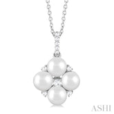 5x5 MM Round Shape Floral Cultured Pearls and 1/10 Ctw Round Cut Diamond Fashion Pendant With Chain in 10K White Gold