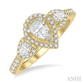 Pear Shape Past Present & Future Semi-Mount Halo Diamond Engagement Ring