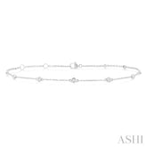 1/4 Ctw Bezel Set Round Cut Diamond Station Anklet in 10K White Gold