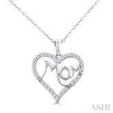 1/4 Ctw 'MOM' Heart Frame Round Cut Diamond Fashion Pendant With Chain in 10K White Gold