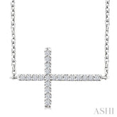1/10 Ctw Petite Sideways Cross Round Cut Diamond Fashion Pendant With Chain in 10K White Gold