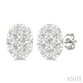 1/6 Ctw Lovebright Petite Oval Shape Round Cut Diamond Fashion Stud Earrings in 10K Yellow and White Gold