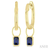 5x3 MM Bezel Set Emerald Cut Sapphire Precious Fashion Huggie Earrings in 14K Yellow Gold