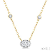 1/4 Ctw Oval and Bezel Set Round Cut Diamond Station Necklace in 14K Yellow and White Gold