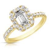 1 Ct Emerald Cut Center Lab Grown Diamond Halo Engagement Ring