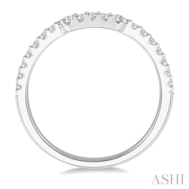 1/4 Ctw U-Shape Center Round Cut Diamond Wedding Band in 14K White Gold
