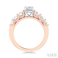 1 ctw Oval Shape Round Cut Diamond Semi Mount Engagement Ring in 14K Rose and White Gold