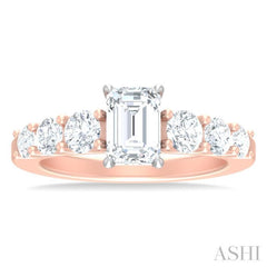 1 1/10 Ctw Emerald Shape Round Cut Diamond Semi Mount Engagement Ring in 14K Rose and White Gold