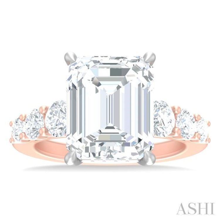 1 1/4 Ctw Emerald Shape Round Cut Diamond Semi Mount Engagement Ring in 14K Rose and White Gold